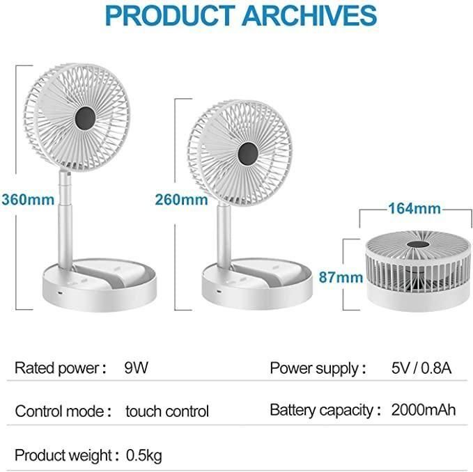 Rechargeable AC/DC Table Wall Fan – Portable, Dual-Speed, USB Charging, Lightweight (450g)