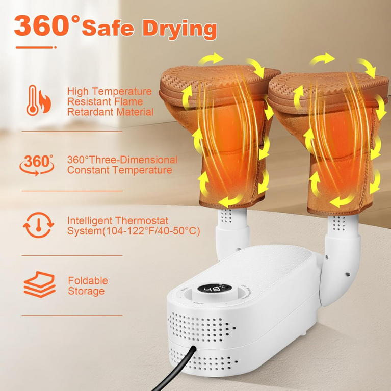 Electric Shoe & Boot Dryer | Glove & Socks Warmer | 360° Heat Blower with 4 Timer Modes | Folding Smart Panel Design