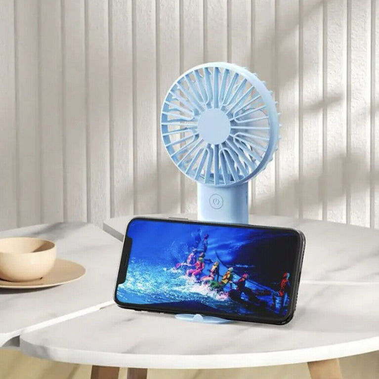Portable Handheld Fan – USB Rechargeable, Battery Operated Mini Fan with LED Display, 5 Speeds, 3-in-1 Desk/Neck/Hand Use