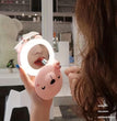 Cartoon Cute Pig LED Lights Mirror Pocket Fan
