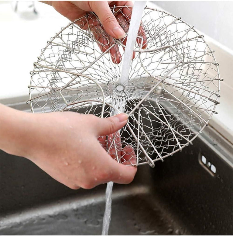 Multifunctional Frying Pan Basket Stainless Steel Folding Strainer