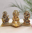 Design Gold Plated Lakshmi Ganesh Saraswati Idol with Deepak Showpiece