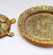 Tortoise on Glass Plate with Golden Border Vastu Yantra Showpiece
