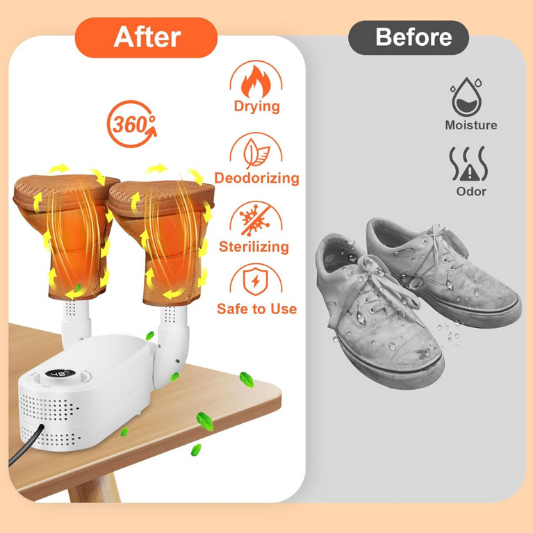 Electric Shoe & Boot Dryer | Glove & Socks Warmer | 360° Heat Blower with 4 Timer Modes | Folding Smart Panel Design