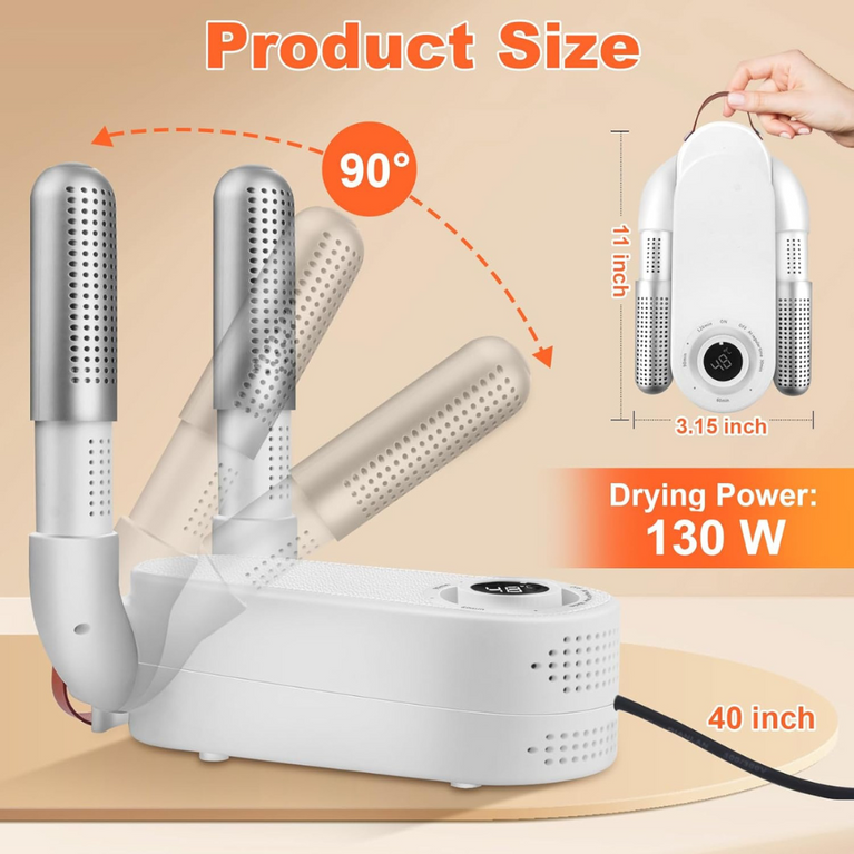 Electric Shoe & Boot Dryer | Glove & Socks Warmer | 360° Heat Blower with 4 Timer Modes | Folding Smart Panel Design