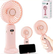 Portable Handheld Fan – USB Rechargeable, Battery Operated Mini Fan with LED Display, 5 Speeds, 3-in-1 Desk/Neck/Hand Use